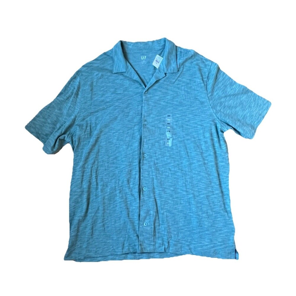 Gap Relaxed Lived-In Vacay Green Slub Cotton Tee Short Sleeve ButtonUp Men’s XXL